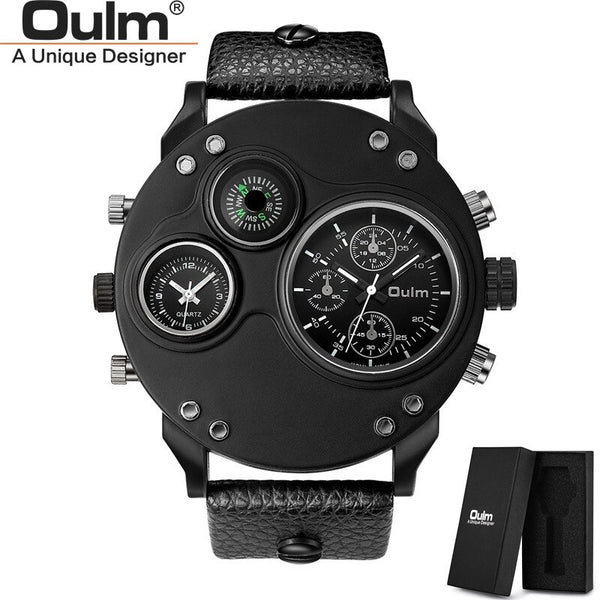 Oulm Unique Men's Watches Two Time Zone