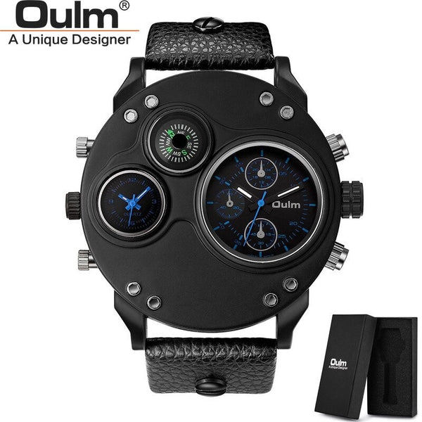Oulm Unique Men's Watches Two Time Zone