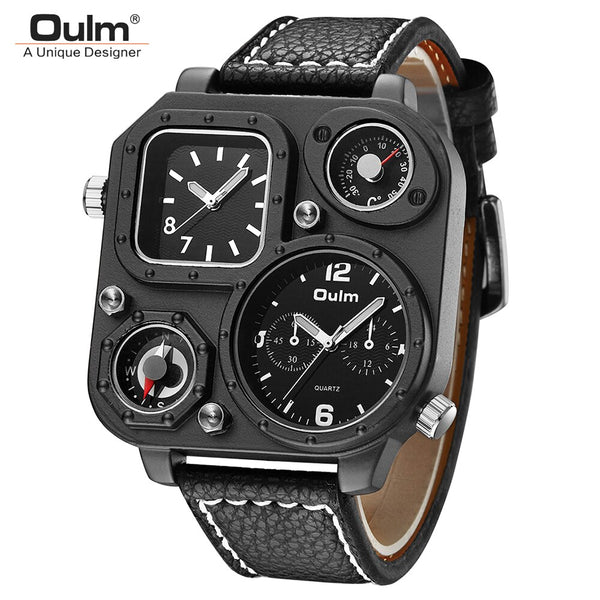 Oulm Fashion Men's Quartz Watches Dual Time Big Dial Time Zone