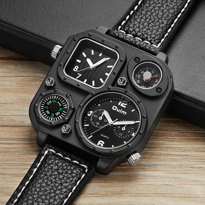 Oulm Fashion Men's Quartz Watches Dual Time Big Dial Time Zone