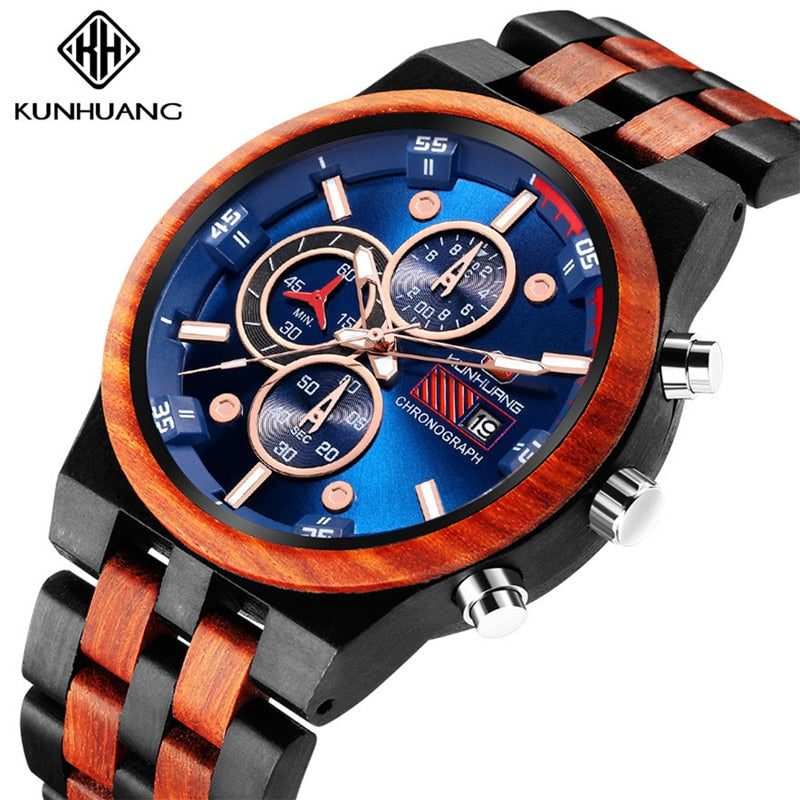 KUNHUANG Wooden Men Watches Stylish Gift for Man