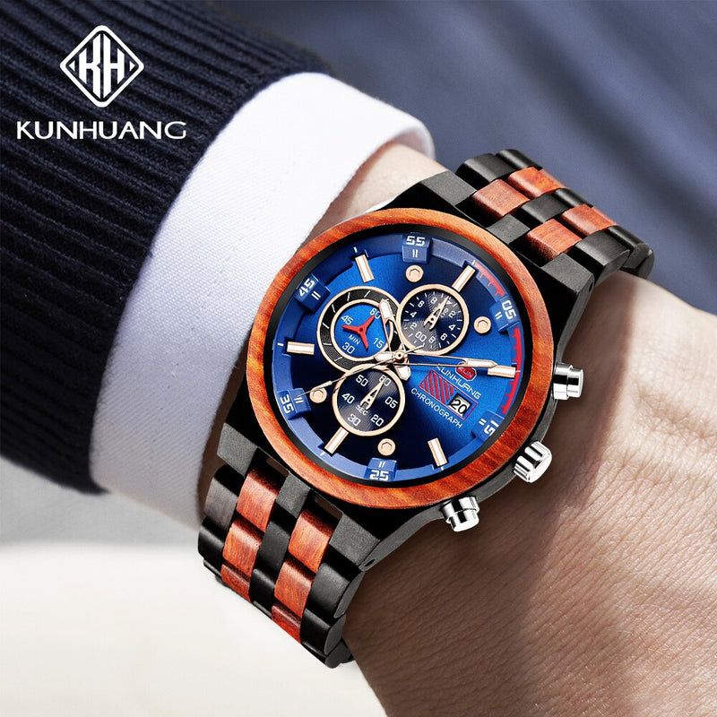 KUNHUANG Wooden Men Watches Stylish Gift for Man