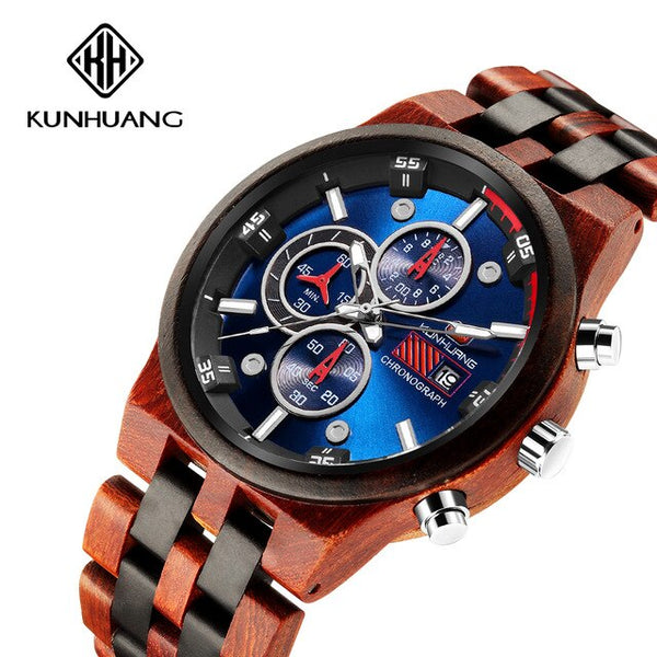 KUNHUANG Wooden Men Watches Stylish Gift for Man