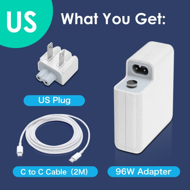96W USB C Macbook Pro Charger Power Adapter Fast Charging for Apple MacBook Pro Air 13 15 16 inch A1646 A1540 A1534