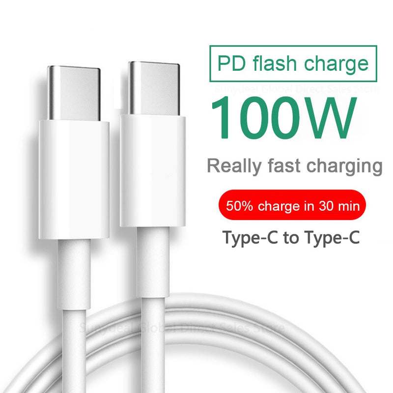 2021 Fast Charging 100W USB-C to Type-C Cable for Macbook Air Pro,Huawei Samsung 5A Quick Charger Charging Wire Data Core