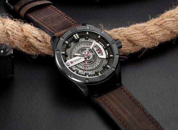 Military Sports Quartz Date Clock Casual Leather Wrist Watch