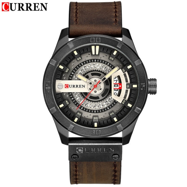 Military Sports Quartz Date Clock Casual Leather Wrist Watch