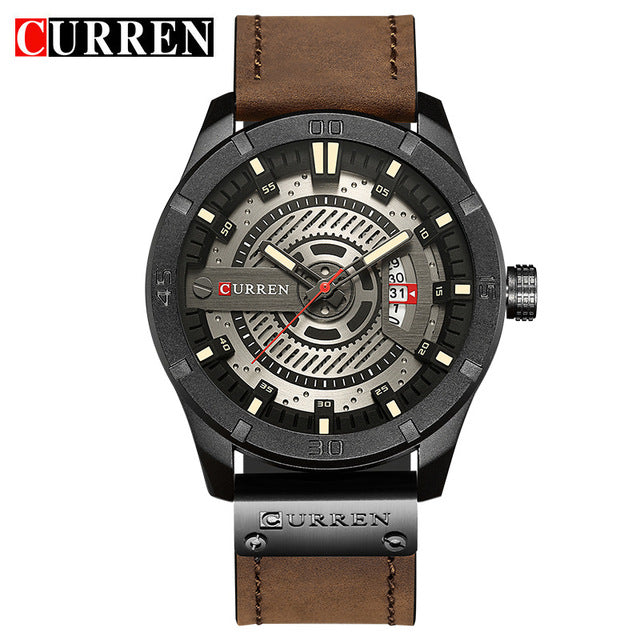 Military Sports Quartz Date Clock Casual Leather Wrist Watch