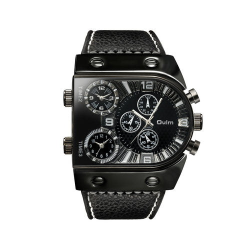 Quartz Analog Clock 3 Time Zone Sub-dials Design