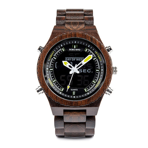Wood Wristwatch LED Dual Display Auto Date Watch