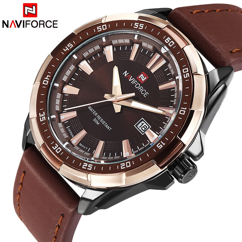 NAVIFORCE Luxury Sport Watches Waterproof Quartz Army Military Leather Wrist Watch