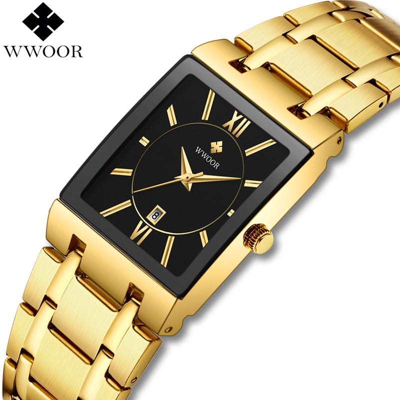 Gold Square Analog Quartz Watch Men Wristwatch