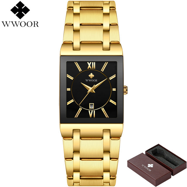 Gold Square Analog Quartz Watch Men Wristwatch