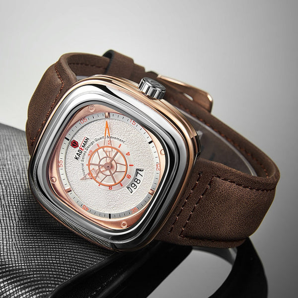 Square Quartz Casual Leather Wristwatches