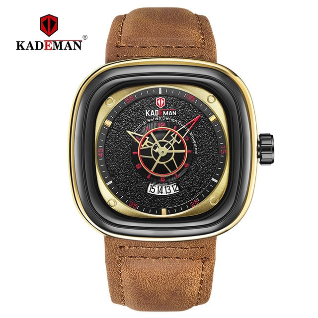 Square Quartz Casual Leather Wristwatches
