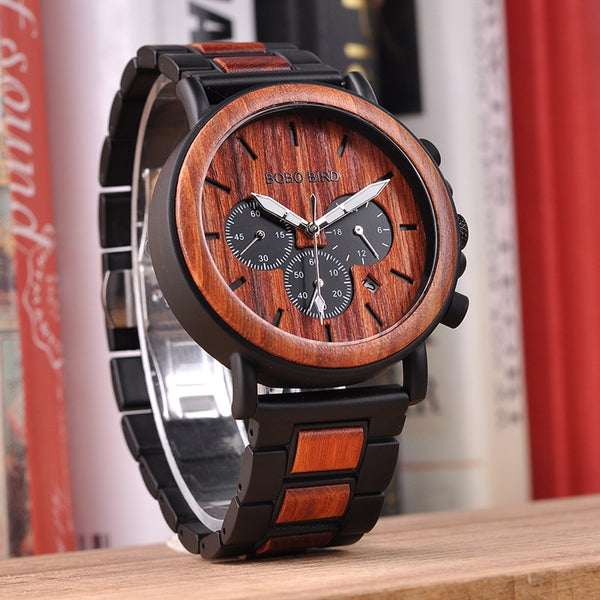 Wood and Stainless Steel Chronograph Wristwatch