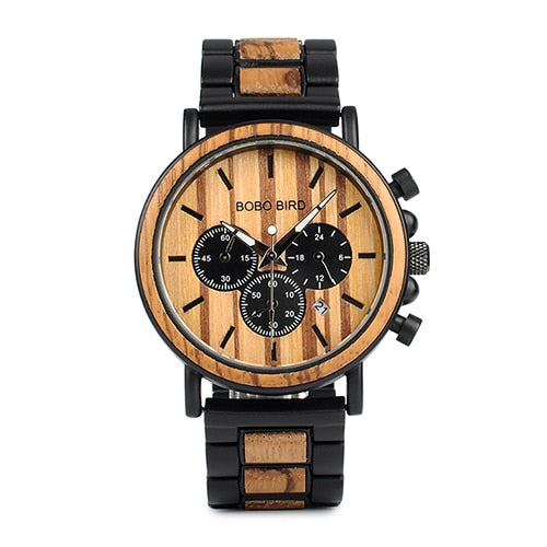 Wood and Stainless Steel Chronograph Wristwatch