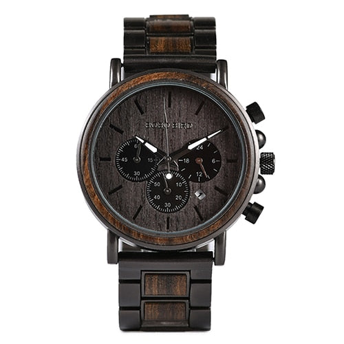 Wood and Stainless Steel Chronograph Wristwatch