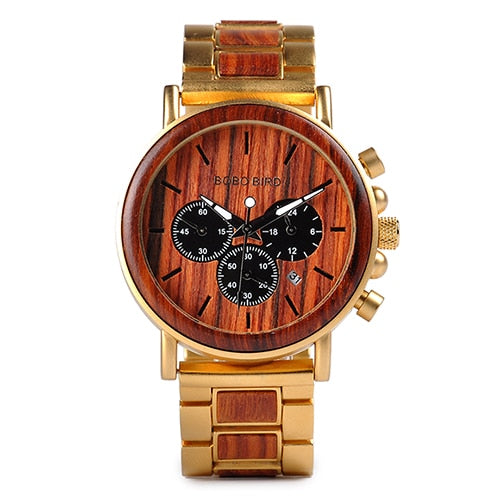 Wood and Stainless Steel Chronograph Wristwatch