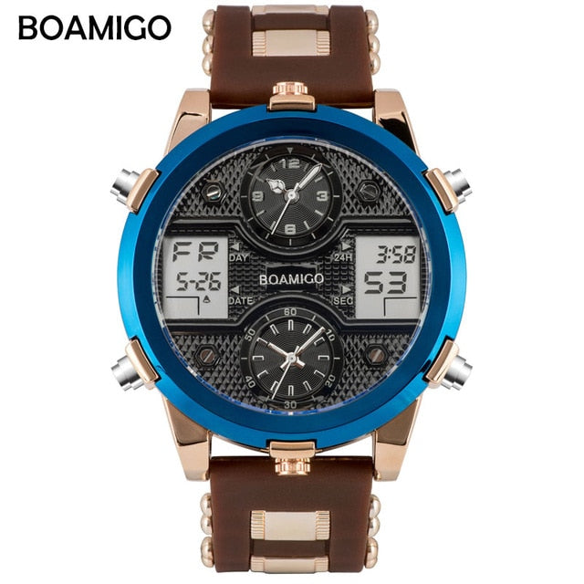 Quartz LED Digital 3 Clock Military Wrist Watch