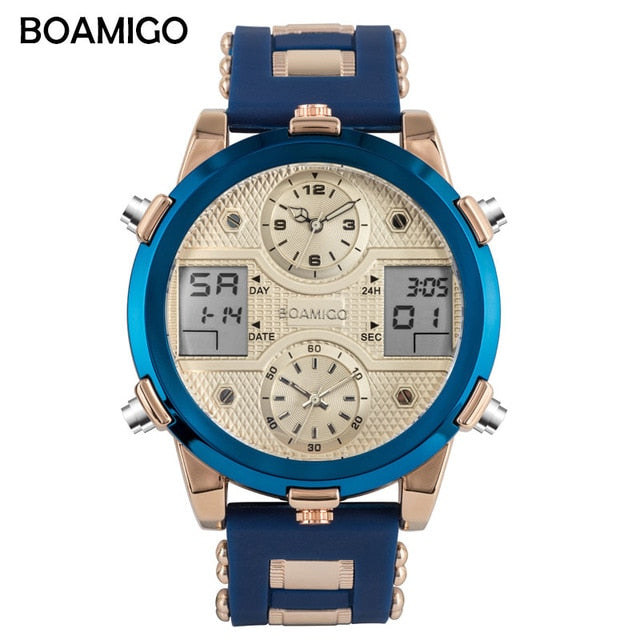 Quartz LED Digital 3 Clock Military Wrist Watch