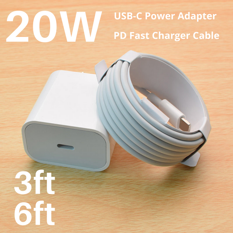 For iPhone 12 11 XR 20W PD Fast Power Adapter Wall Charger USB-C to iPhone Cable