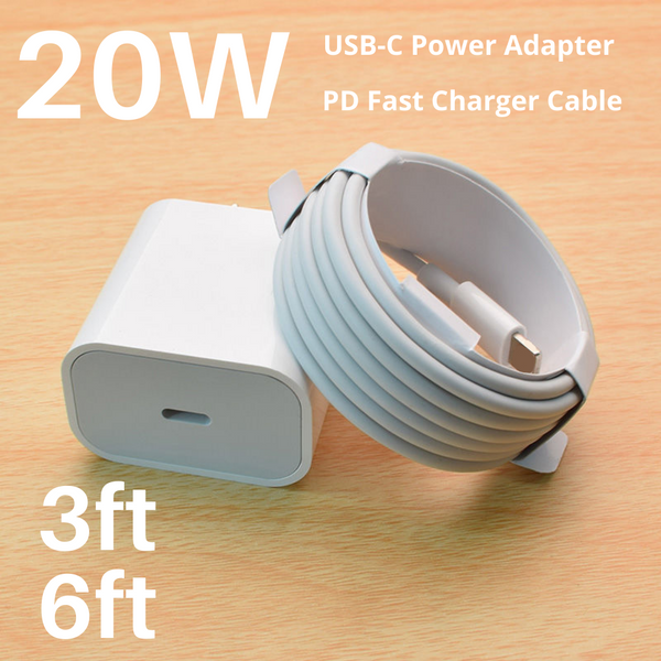 For iPhone 12 11 XR 20W PD Fast Power Adapter Wall Charger USB-C to iPhone Cable