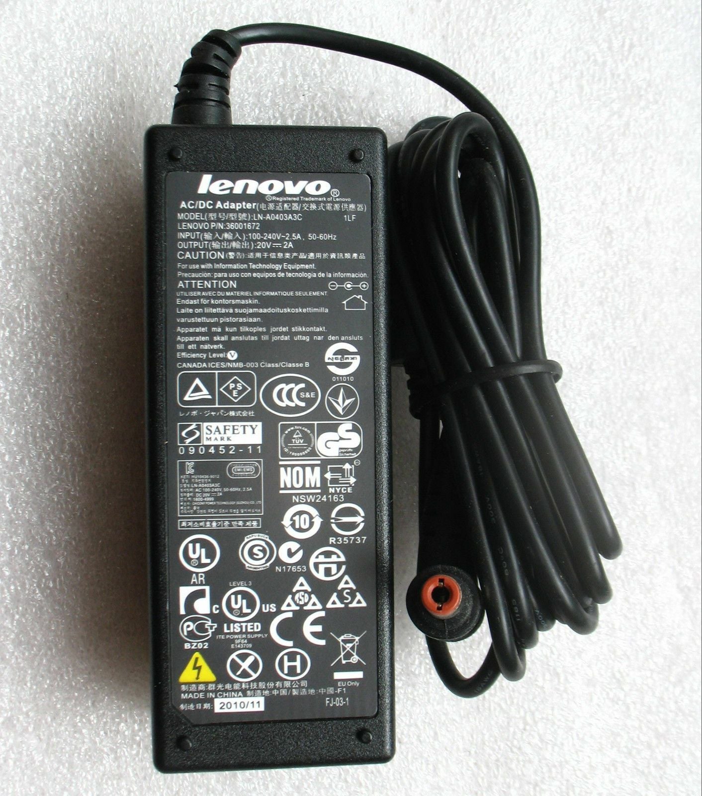Genuine Lenovo 40W AC Adapter for IdeaPad U310 4375-22U,LN-A0403A3C,ADP-40NH B