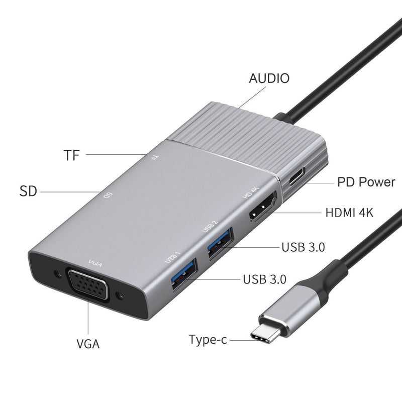 NEW Type-C TO VGA HDMI USB 3.0 PD Charging Hub Adapter For Dell XPS 13 15 17 Laptop