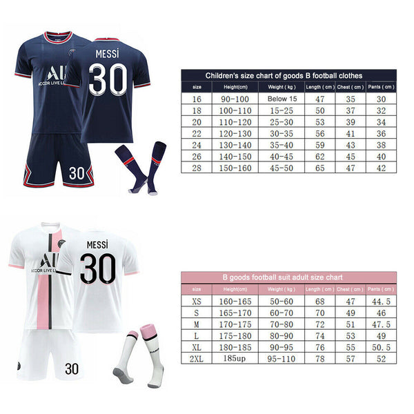 Messi 30 KIDS KIT Slim fit Jersey Child Suit Shirt +Socks PSG/2021/2022