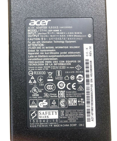 NEW 19.5V 9.23A 180W AC Power Adapter For Acer Predator 17 G9-791-71MG Power Cord