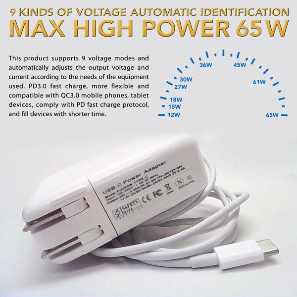 Replacement 45W USB-C Type-C AC Power Supply Adapter Charger fits Lenovo HP Acer Asus laptop
