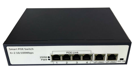 NEW 4+2 6 Port IEEE802.3af PoE Switch Adapter Desktop Metal Built-in Power Supply