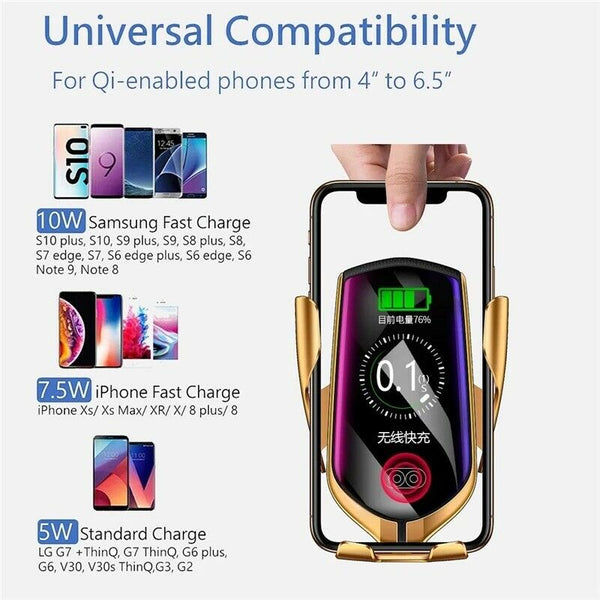 Wireless Automatic Clamping Smart Sensor Car Phone Holder Fast Charger Mount 10W