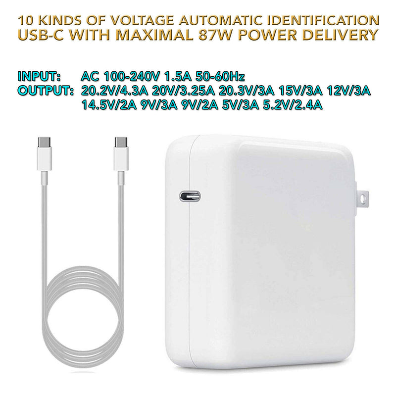 Replacement Laptop Charger 87W USB-C AC Power Supply Adapter Type-C For Mac Air Thunderbolt