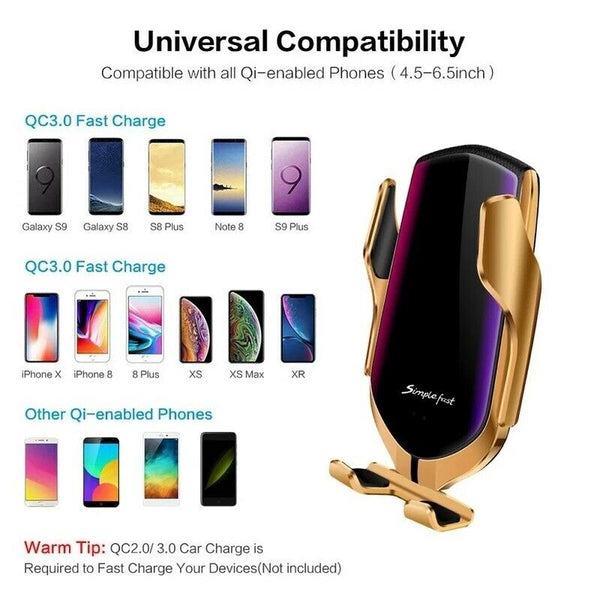 Wireless Automatic Clamping Smart Sensor Car Phone Holder Fast Charger Mount 10W