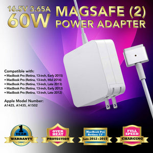 Replace 60W Charger Adapter For APPLE Macbook Pro 13" Retina A1502 A1435 Late 2012-2015