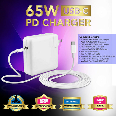 Replacement USB-C TYPE-C AC Power Charger Adapter for ASUS Lenovo ThinkPad X1 Dell HP 65w