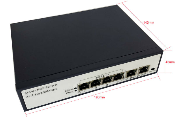 NEW 4+2 6 Port IEEE802.3af PoE Switch Adapter Desktop Metal Built-in Power Supply
