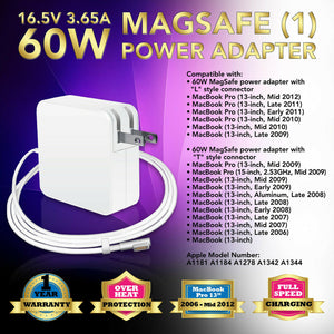 Replace 60W AC Power Adapter Charger for Apple MacBook 13" 2006 2007 2008 2009 2010