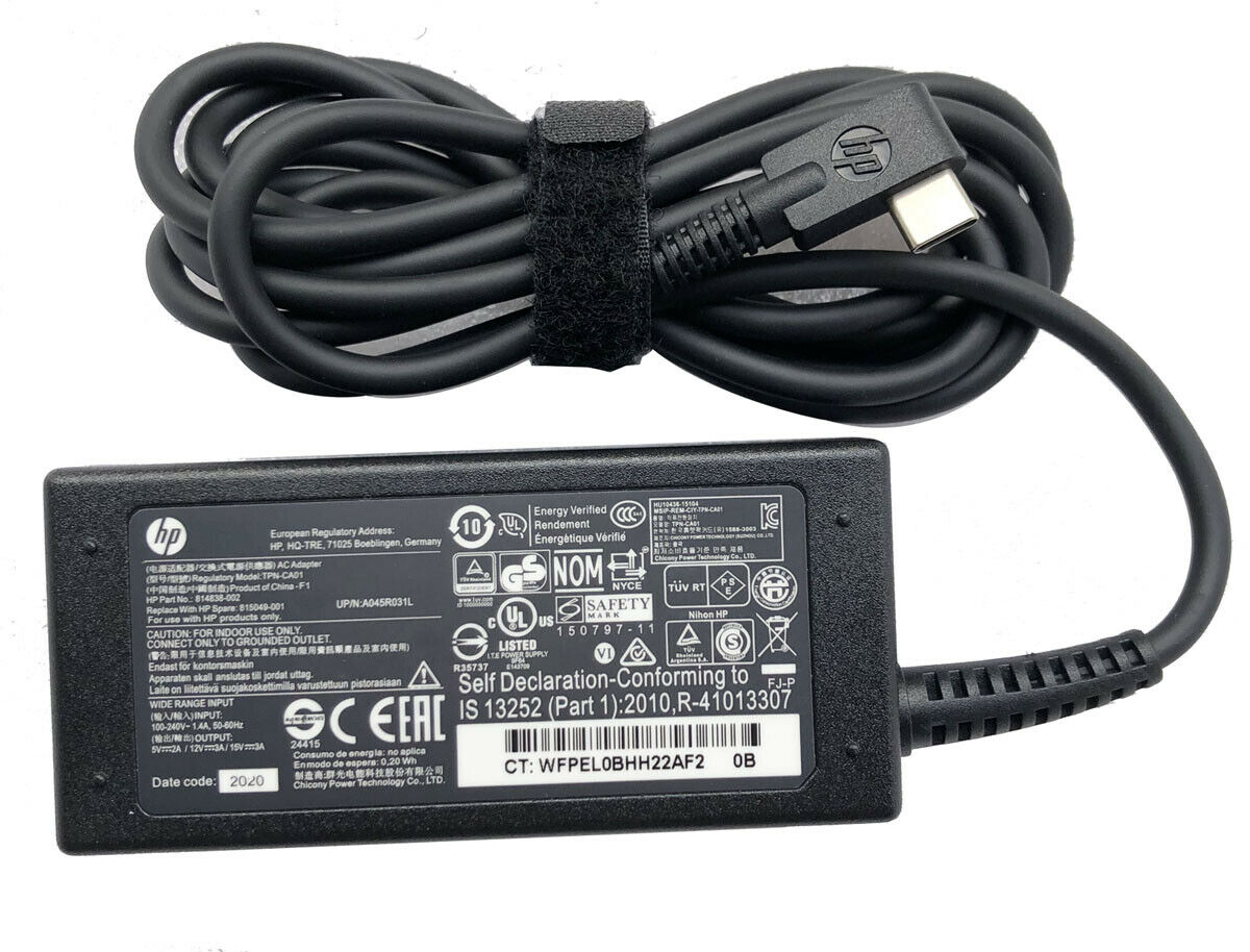 New Original 3A 45W USB Type-C AC Adapter Charger HP Chromebook 14-ca051wm 14-ca052wm Charger