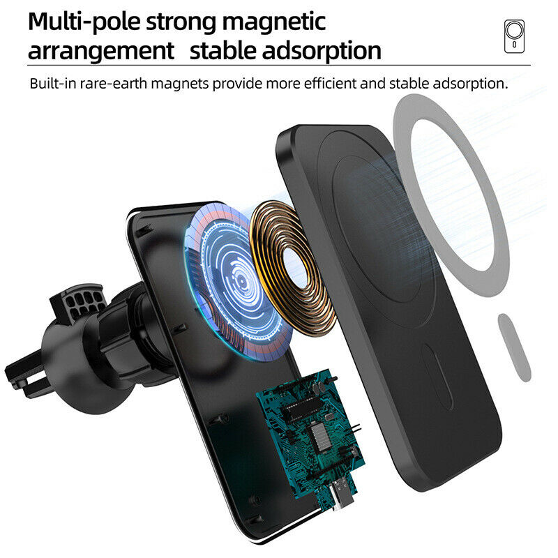 Car Wireless Fast Charger Magnetic Phone Mount Holder for iPhone 12 Pro MAX Mini
