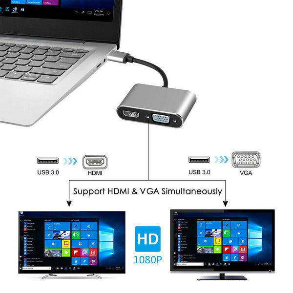 NEW Laptop PC USB 3.0 To HDMI VGA Adapter 4K 1080P Video Converter USB TO HDMI HDTV