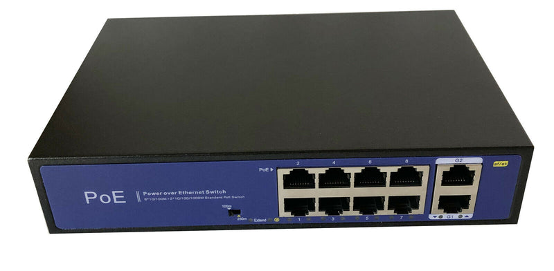 Original 8 Port IEEE802.3af/at POE Switch 8CH 2 Uplink Gigabit Ethernet 120W Power Supply