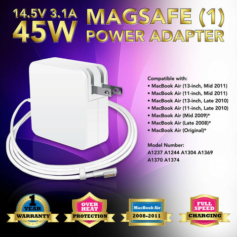 45W Adapter Charger Cord Replacement for Apple Macbook Air 11" 13" A1244 A1370 A1369 A1374