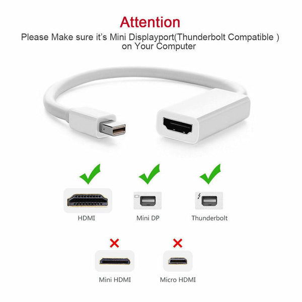 Mini DisplayPort Thunderbolt To HDMI Adapter for Apple MacBook Air Pro iMac